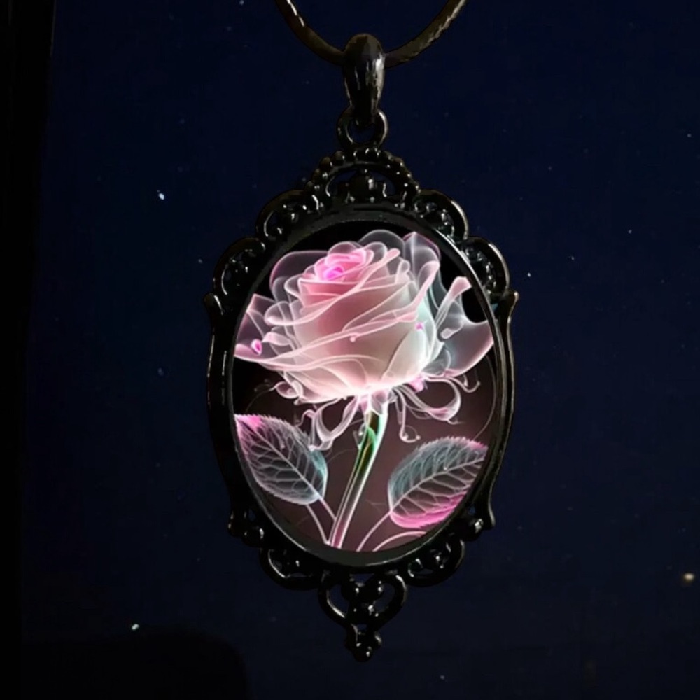 Watercolour Pink Rose pendant necklace. New. - Picture 2 of 10